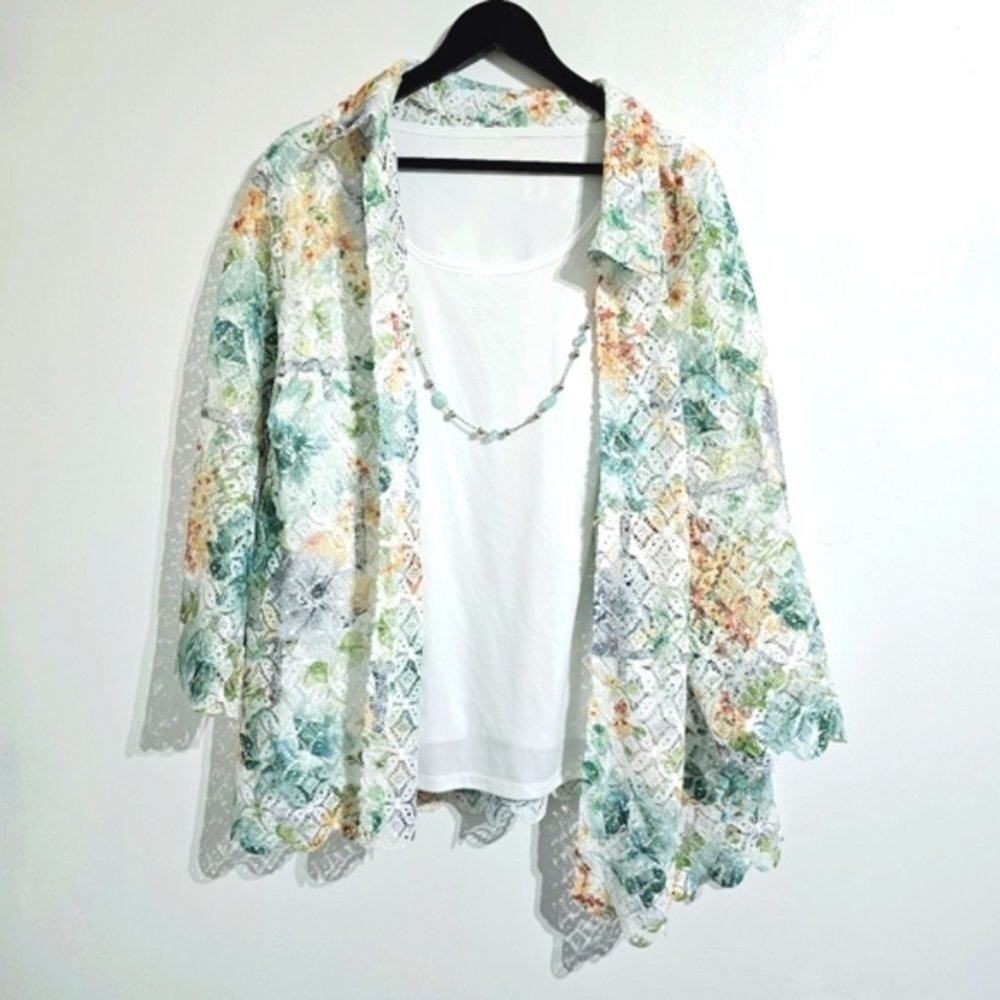 Alfred Dunner 2pc. 3X Ladylike Floral Lace Trellis & White Tank Top
